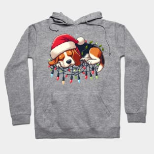 Beagle Dog Sleeping On Christmas Lights Hoodie